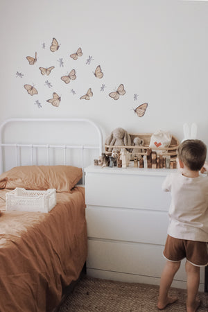 Boho child bedroom with reusable Butterfly fabric wall decals