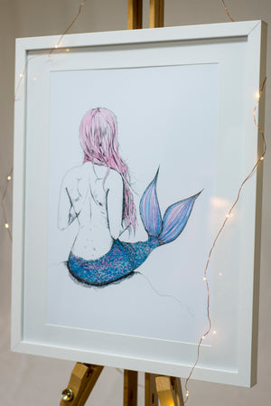 Whimsical mermaid watercolour print for girls boho bedroom and nursery